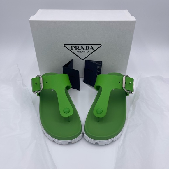 Prada Rubber flip-flops Fussbett Buckle Tongue Green 38 - Picture 2 of 8
